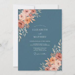 Invitation Noces en ardoise douce et pétale de terre cuite