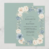 Invitation Noces Ethérées Anémone Vert Sauge (Devant / Derrière)