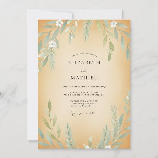 Invitation Noces Eucalyptus Feuillage Olive Ocre (Devant)