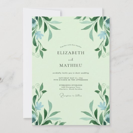 Invitation Noces Feuilles D'azur Mousse De Mer (Devant)