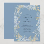 Invitation Noces Feuilles Dorées Bleuet (Devant / Derrière)