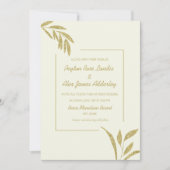 Invitation Noces feuilles dorées crème vert olive moderne (Devant)