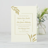 Invitation Noces feuilles dorées crème vert olive moderne (Debout devant)
