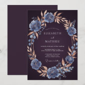 Invitation Noces Feuilleuses Acier et Prune (Devant / Derrière)
