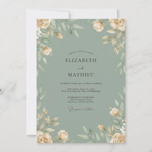 Invitation Noces feuilleuses de Celadon Cream (Devant)