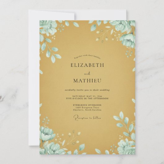 Invitation Noces Feuillues de Menthe Botanique Moutarde (Devant)