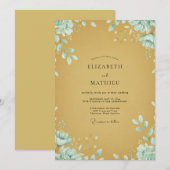 Invitation Noces Feuillues de Menthe Botanique Moutarde (Devant / Derrière)