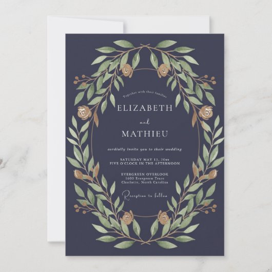 Invitation Noces Feuillues de Slate Doré (Devant)