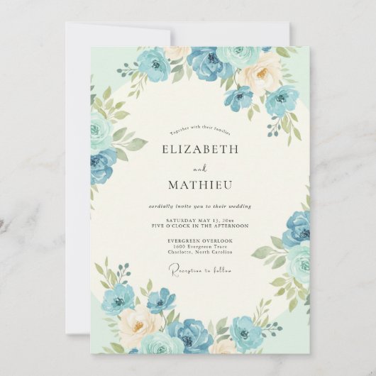 Invitation Noces Fleur Bleuet Azur (Devant)