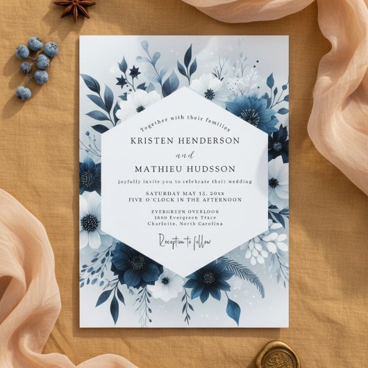 Invitation Noces Fleur Celeste Navy