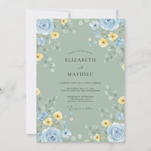 Invitation Noces Fleur de Beurre Celadon (Devant)