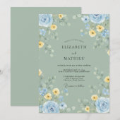 Invitation Noces Fleur de Beurre Celadon (Devant / Derrière)