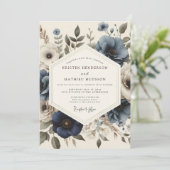Invitation Noces Fleur de Bleu Ardoise Antique (Debout devant)