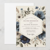 Invitation Noces Fleur de Bleu Ardoise Antique (Devant / Derrière)