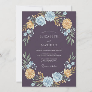 Invitation Noces Fleur de Prune Dorée Chaude