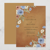 Invitation Noces Fleur de Saphire Ocre (Devant / Derrière)