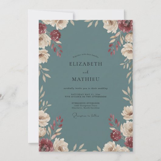 Invitation Noces Fleur de Slate Crimson (Devant)