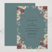 Invitation Noces Fleur de Slate Crimson (Devant / Derrière)
