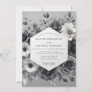 Invitation Noces Fleur Éthérée Gris Ardoise