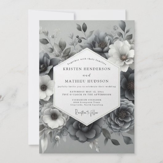 Invitation Noces Fleur Éthérée Gris Ardoise (Devant)