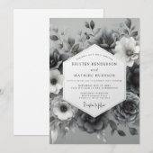 Invitation Noces Fleur Éthérée Gris Ardoise (Devant / Derrière)
