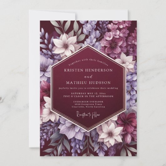 Invitation Noces Fleur Garnet Majestic (Devant)