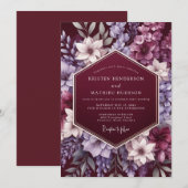 Invitation Noces Fleur Garnet Majestic (Devant / Derrière)