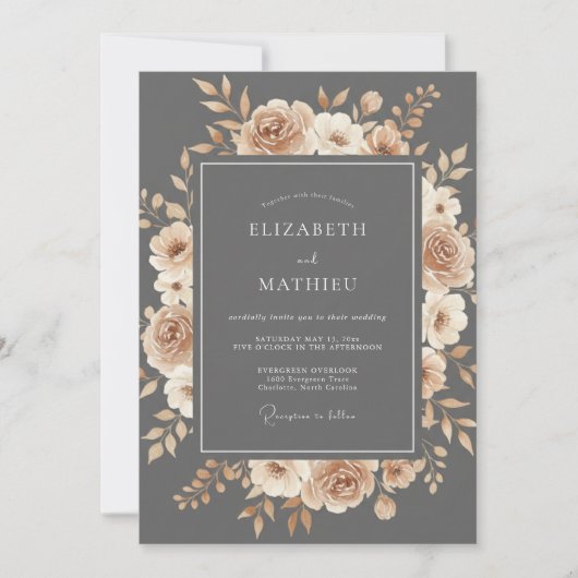 Invitation Noces Fleur Romance Slate Peach (Devant)
