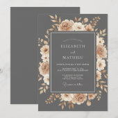 Invitation Noces Fleur Romance Slate Peach (Devant / Derrière)