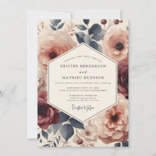 Invitation Noces Fleur Romantique Ardoise Bourgogne