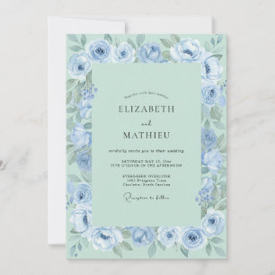 Invitation Noces Fleurales Éthérées Bleuet Menthe