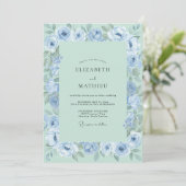 Invitation Noces Fleurales Éthérées Bleuet Menthe (Debout devant)