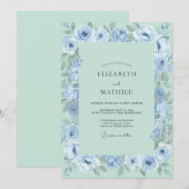 Invitation Noces Fleurales Éthérées Bleuet Menthe (Devant / Derrière)
