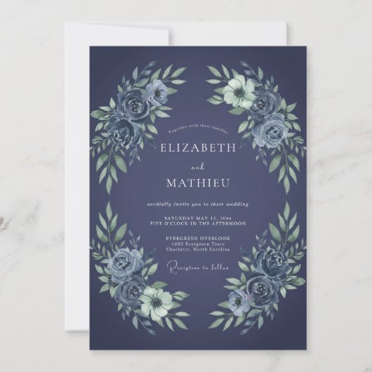 Invitation Noces Fleurie Argent Clair (Devant)