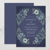 Invitation Noces Fleurie Argent Clair (Devant / Derrière)