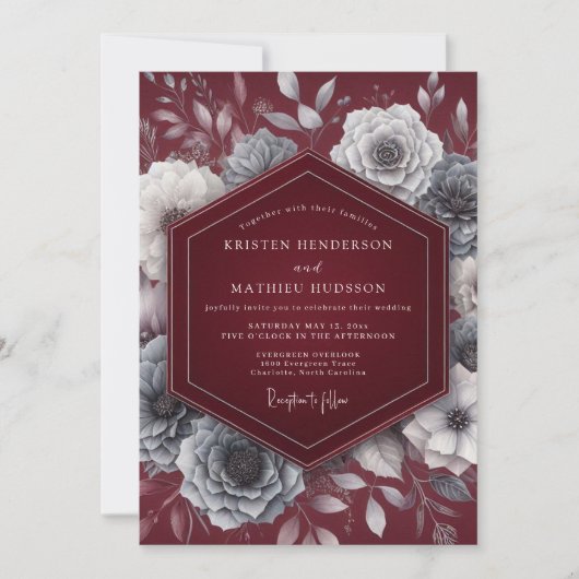 Invitation Noces Fleurie Argentée de Bourgogne (Devant)
