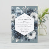 Invitation Noces Fleurie Bleu Ardoise Maussade (Debout devant)