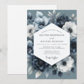 Invitation Noces Fleurie Bleu Ardoise Maussade (Devant / Derrière)