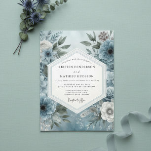 Invitation Noces Fleurie Bleu Ardoise Maussade