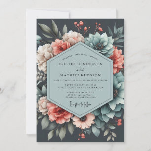 Invitation Noces Fleurie Corail Ardoise Humeur