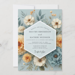 Invitation Noces Fleurie d'Ambre Bleu Ardoise