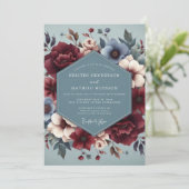 Invitation Noces Fleurie de Bourgogne Bleu Ardoise (Debout devant)