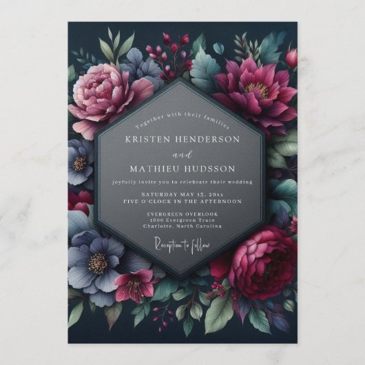 Invitation Noces Fleurie de Sureau Slate (Devant)