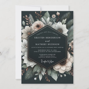 Invitation Noces Fleurie en Albâtre Charbon