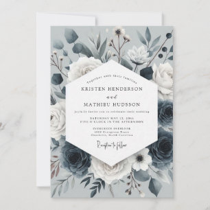 Invitation Noces Fleurie Nocturne Bleu Ardoise