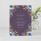 Invitation Noces Fleurie Or Bleu Romance (Debout devant)