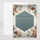 Invitation Noces Fleurie Rustique Bleu Ardoise (Devant / Derrière)