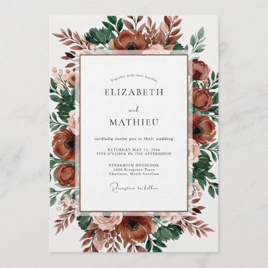 Invitation Noces Fleurie Sienne (Devant)