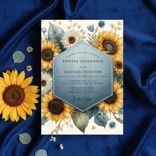 Invitation Noces Fleuries Jaune Doré Romantique
