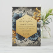 Invitation Noces Fleuries Slate & Or (Debout devant)